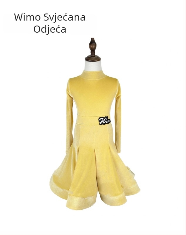 Dječji latino plesni kostim od baršuna s V-izrezom, dugi rukav, dvodijelni