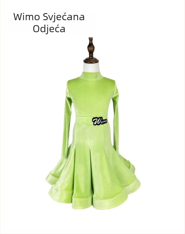 Dječji latino plesni kostim od baršuna s V-izrezom, dugi rukav, dvodijelni