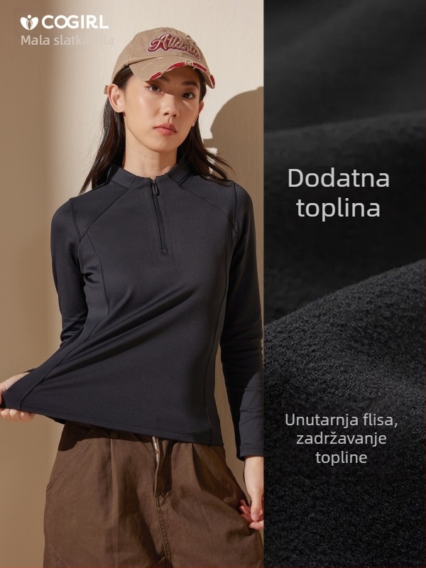 Majica od poliestera s stojećim ovratnikom i polu-zipom, fleec podstava za toplinu, dugi rukavi