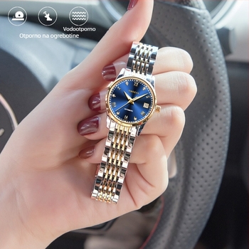 Ženski modni sat Opel Gea s dijamantnim ukrasom, kalendar, nehrđajuća čelična narukvica, vodootporan do 30 m, automatski mehanički pogon