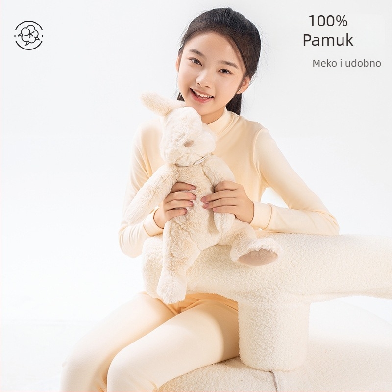 Djevojački dječji termalni komplet (gornji dio i hlače), 100% pamuk, podstava pamuk, prozračno, antibakterijsko, umjerena toplina