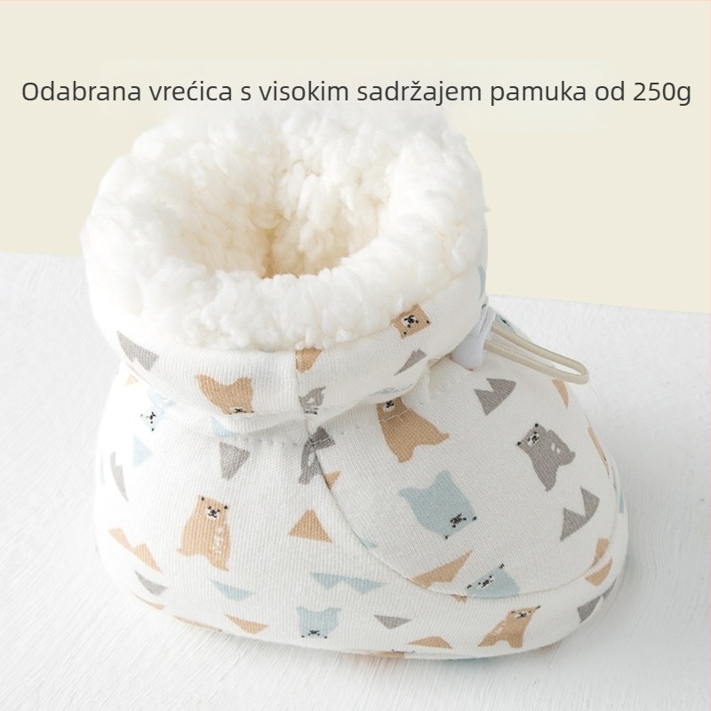 Cipele za učenje hodanja za bebe 1–3 godine, mekani potplat, elastični kaiš, gornji dio od 100% pamuka, karikaturni uzorak, debeli potplat
