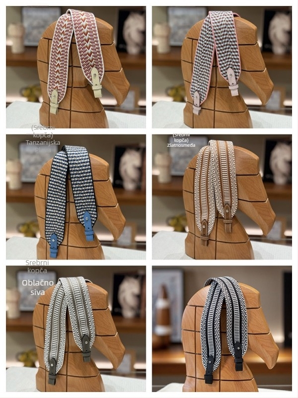 Remen za torbu preko ramena od kože prvog sloja i platna — ultra lagan, otporan na habanje, smanjuje teret; prugasti uzorak; kategorija: remen za torbu/rameni remen; izlazak proljeće 2025