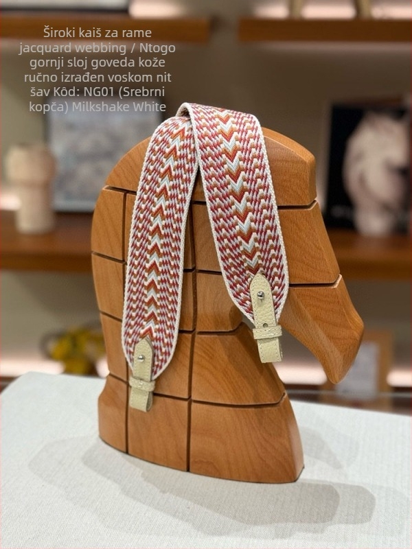 Remen za torbu preko ramena od kože prvog sloja i platna — ultra lagan, otporan na habanje, smanjuje teret; prugasti uzorak; kategorija: remen za torbu/rameni remen; izlazak proljeće 2025
