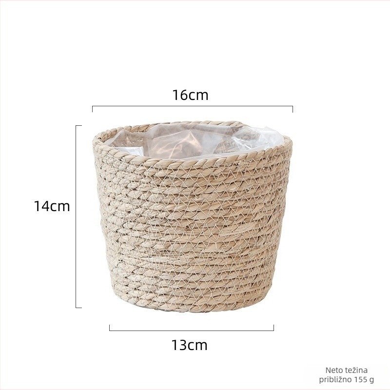 Saksija za cvijeće od slame, ručno tkana, pastoralnog stila, kućni dekor za stol ili pod, biološki razgradivo