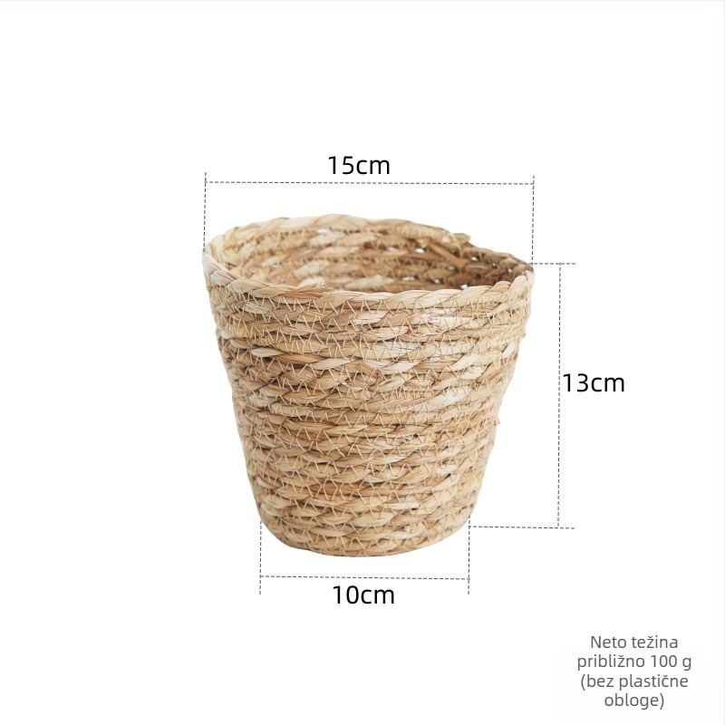 Saksija za cvijeće od slame, ručno tkana, pastoralnog stila, kućni dekor za stol ili pod, biološki razgradivo