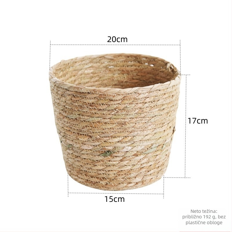 Saksija za cvijeće od slame, ručno tkana, pastoralnog stila, kućni dekor za stol ili pod, biološki razgradivo