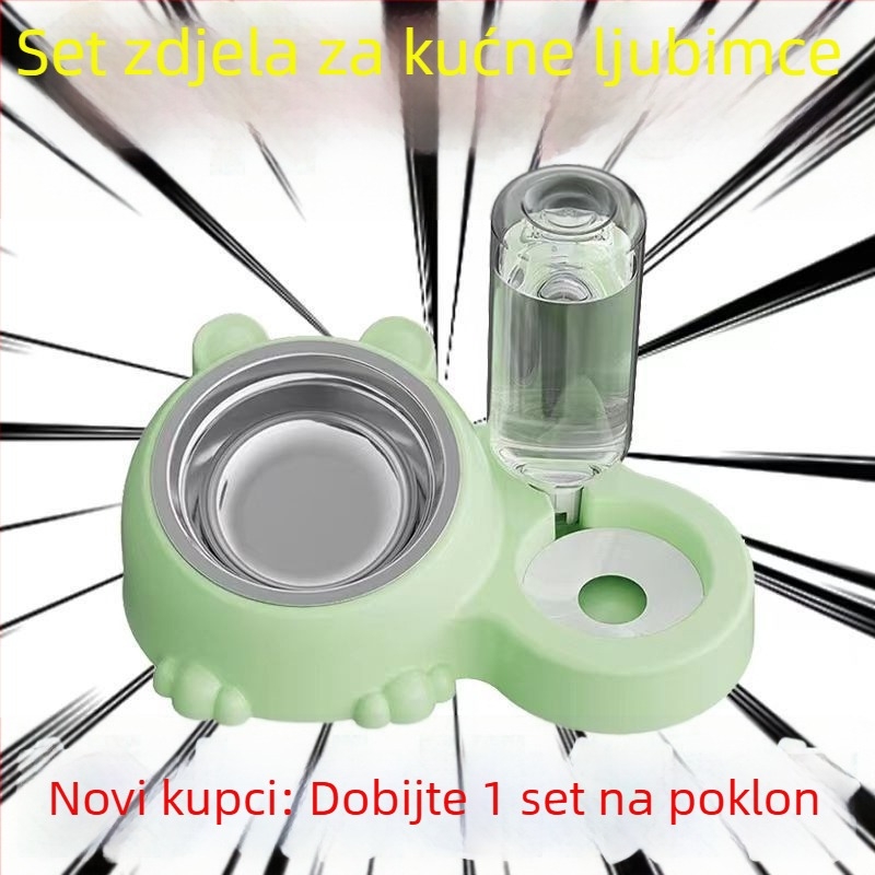 Dvije posude od nehrđajućeg čelika za mačke – hrana i voda