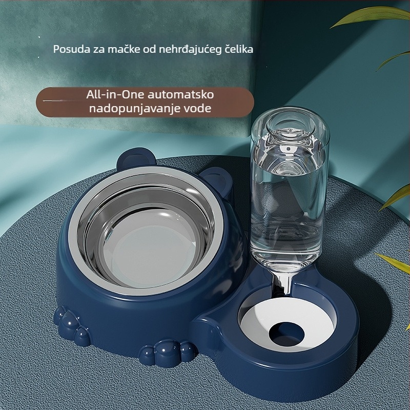 Dvije posude od nehrđajućeg čelika za mačke – hrana i voda