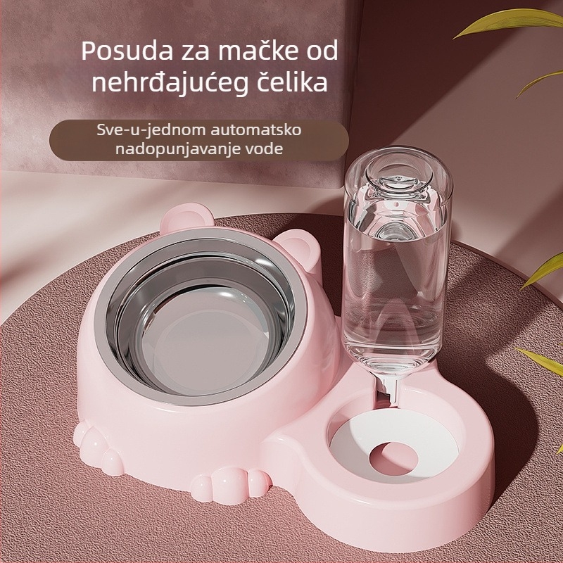 Dvije posude od nehrđajućeg čelika za mačke – hrana i voda