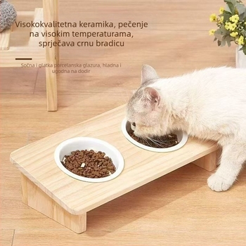 Drvena zdjela za mačke, ručno hranjenje, 1-dijelni set