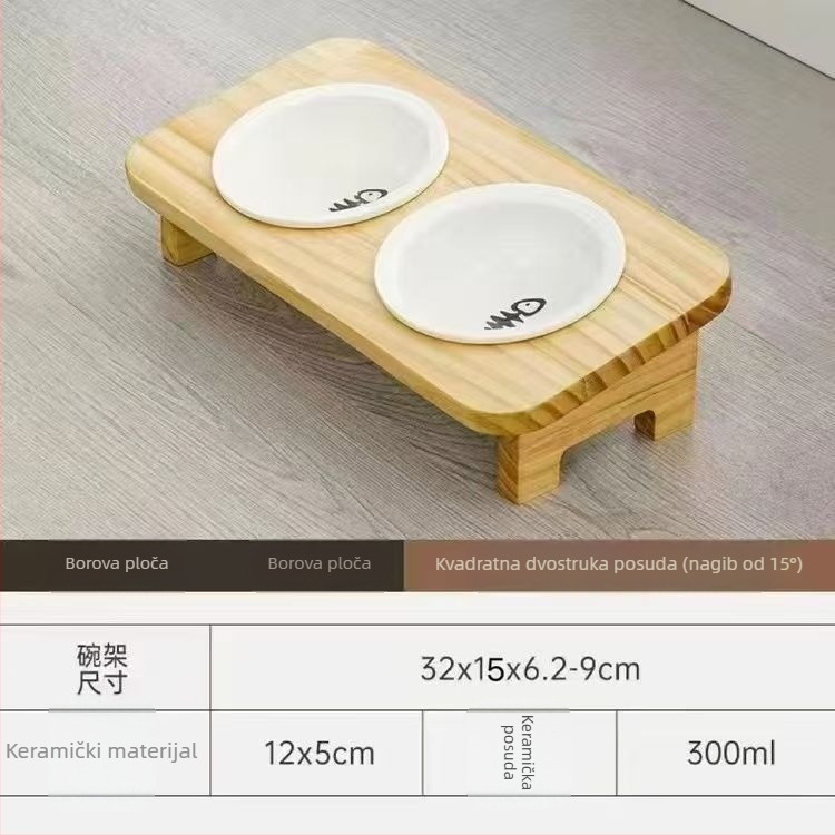 Drvena zdjela za mačke, ručno hranjenje, 1-dijelni set