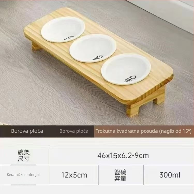 Drvena zdjela za mačke, ručno hranjenje, 1-dijelni set