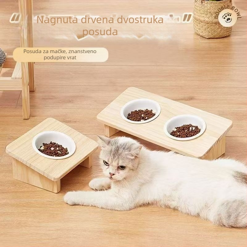 Drvena zdjela za mačke, ručno hranjenje, 1-dijelni set