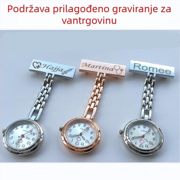 Gravirani sat za medicinske sestre s metalnom oznakom, svijetleći brojčanik, kvarcni mehanizam, kućište od legure, narukvica od legure, mineralno staklo