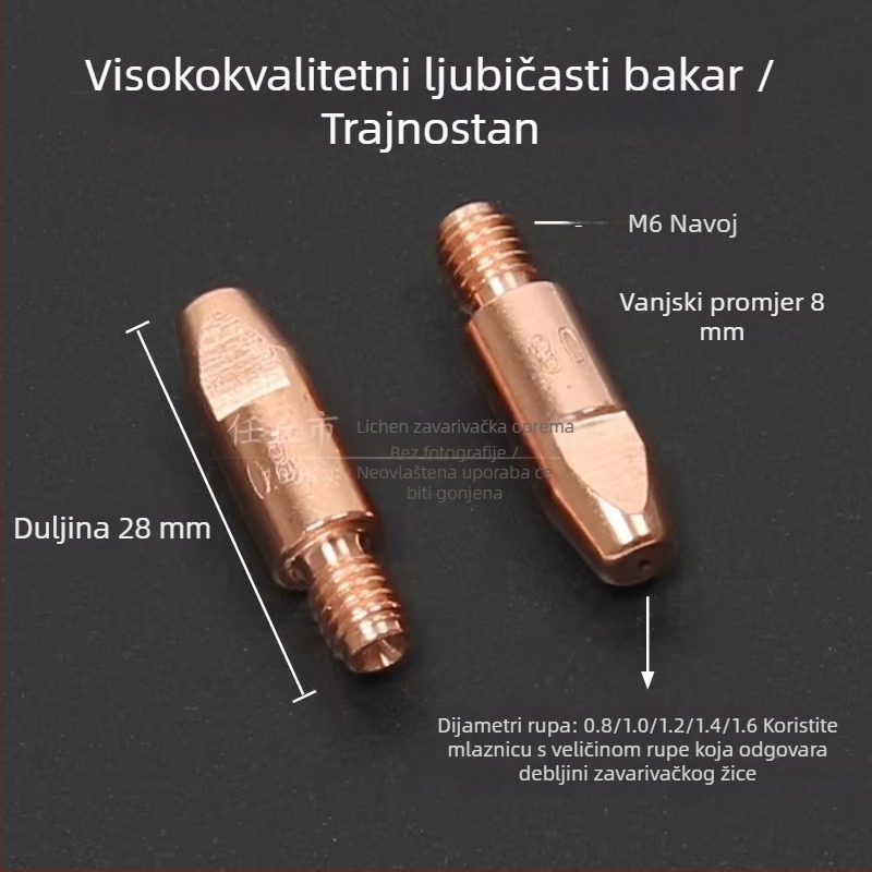 Pribor za zavarivanje uz zaštitu plinova: zaštitna mlaznica, pokrov mlaznice, sjedište spojne šipke mlaznice, koljeno priključka; bakreno premazivanje; zavarivanje različitih metala