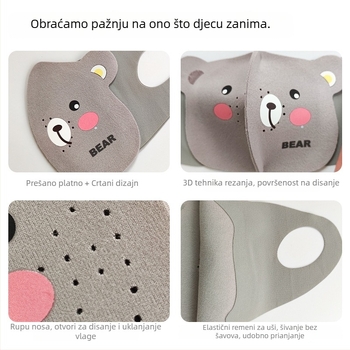 Dječja 3D maska s dizajnom medvjeda, zimska i otporna na vjetar, s trakom za uši, UPF50+ UV zaštita, Derong materijal, za uzrast 3–10 godina