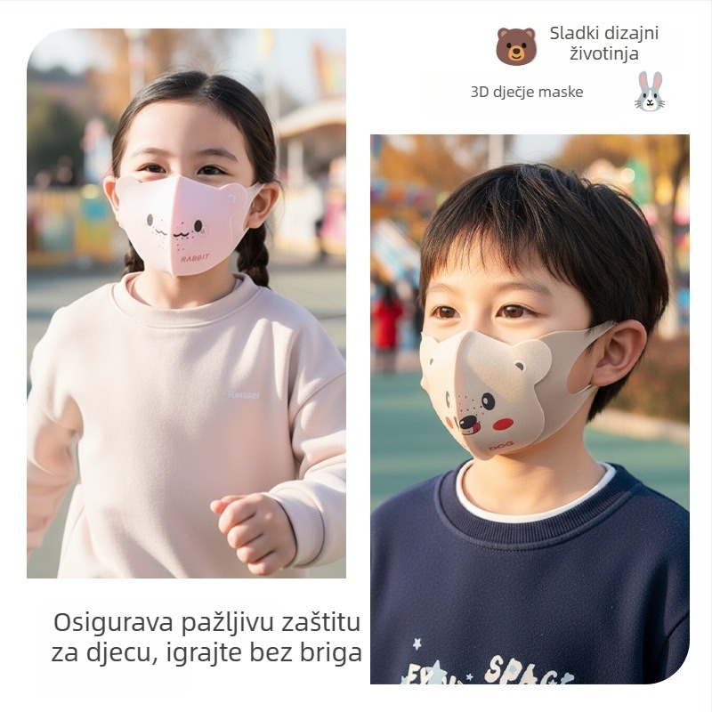Dječja 3D maska s dizajnom medvjeda, zimska i otporna na vjetar, s trakom za uši, UPF50+ UV zaštita, Derong materijal, za uzrast 3–10 godina