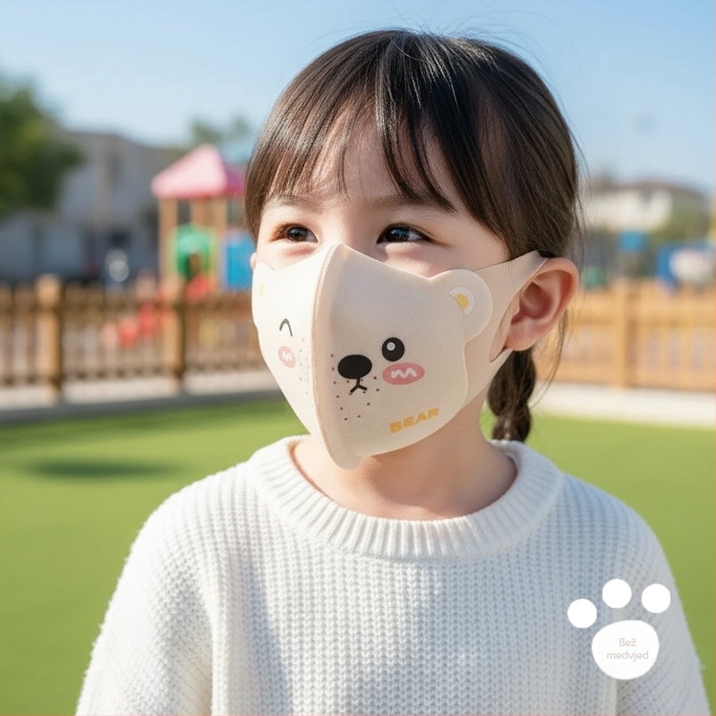 Dječja 3D maska s dizajnom medvjeda, zimska i otporna na vjetar, s trakom za uši, UPF50+ UV zaštita, Derong materijal, za uzrast 3–10 godina