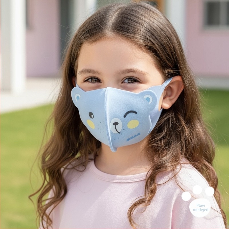 Dječja 3D maska s dizajnom medvjeda, zimska i otporna na vjetar, s trakom za uši, UPF50+ UV zaštita, Derong materijal, za uzrast 3–10 godina