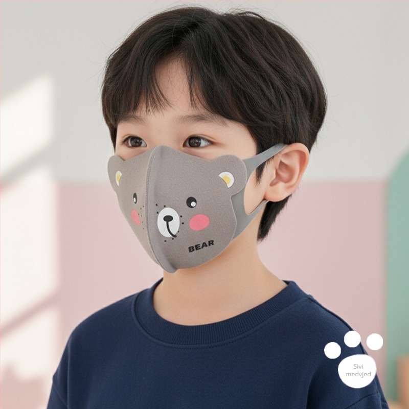 Dječja 3D maska s dizajnom medvjeda, zimska i otporna na vjetar, s trakom za uši, UPF50+ UV zaštita, Derong materijal, za uzrast 3–10 godina