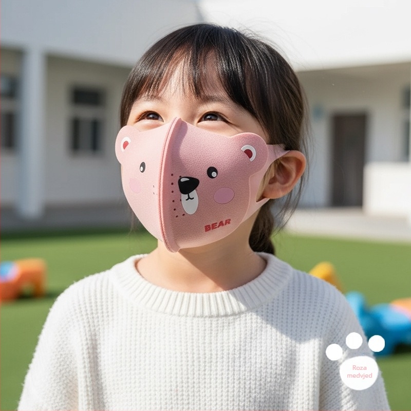 Dječja 3D maska s dizajnom medvjeda, zimska i otporna na vjetar, s trakom za uši, UPF50+ UV zaštita, Derong materijal, za uzrast 3–10 godina