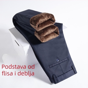 Muške poslovne casual hlače ravnog kroja, visoki struk, flis podstava, zatvarač, mješavina vlakana bambusa i poliestera