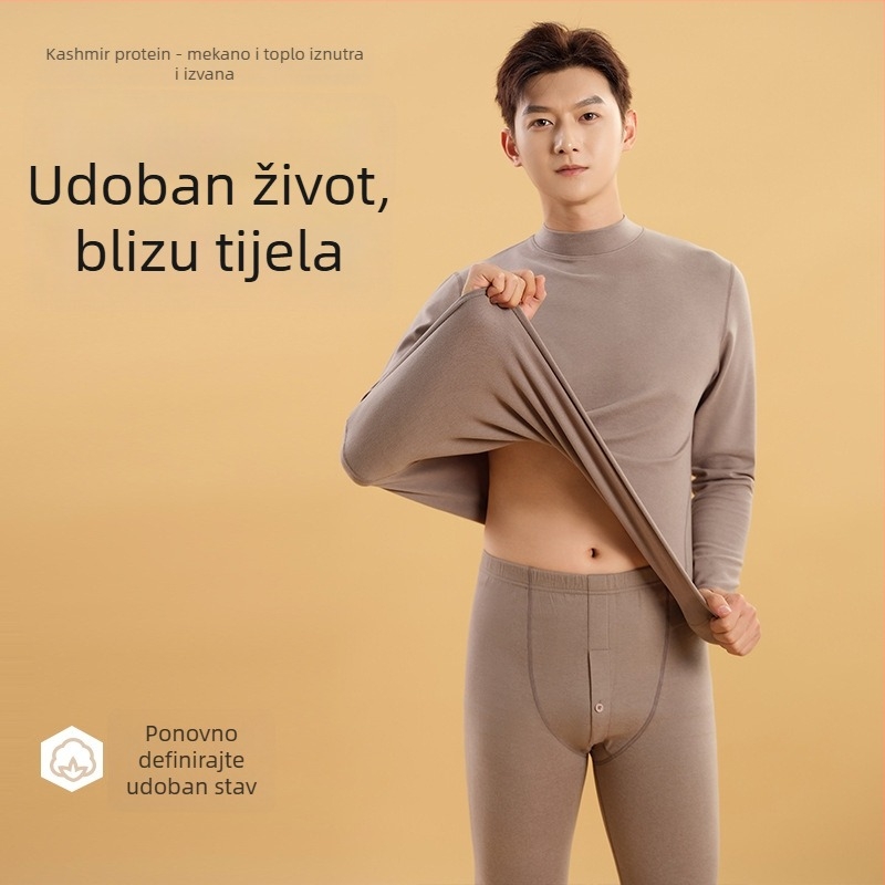 Muški set termo donjeg rublja s srednjim vratom, fleecem od poliestera za zimski bazni sloj (Poliester 92,3% / Spandeks 7,7% podstava; jednoslojni; umjerena toplina; gustoća 181–200 g/m²)