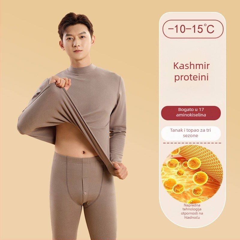 Muški set termo donjeg rublja s srednjim vratom, fleecem od poliestera za zimski bazni sloj (Poliester 92,3% / Spandeks 7,7% podstava; jednoslojni; umjerena toplina; gustoća 181–200 g/m²)