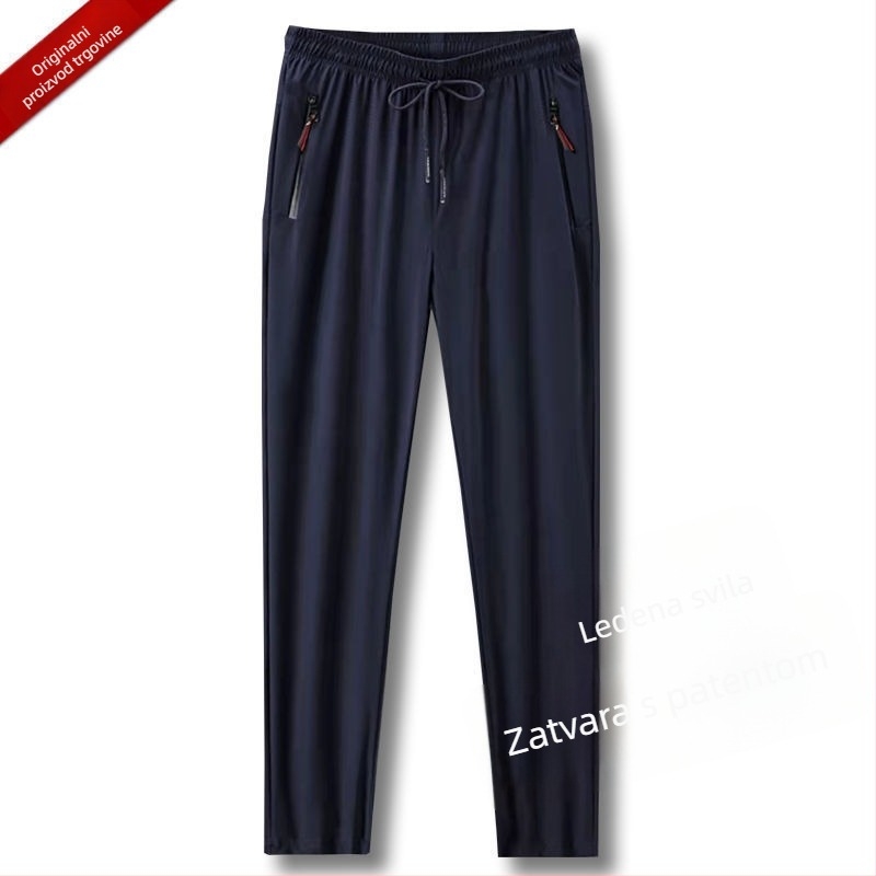 Muške casual hlače od Ice Silk/Viskoze, slobodan kroj, ravne nogavice, dvostruki pojas, mikroelastičnost, brzo sušeće