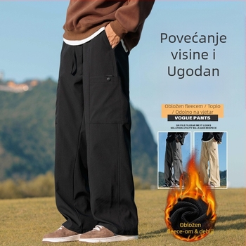 Muške cargo hlače s flis podstavom, ravni kroj, srednji pojas, za mlade, duge hlače