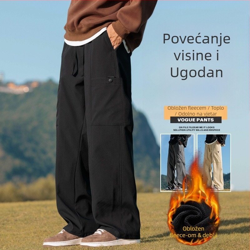 Muške cargo hlače s flis podstavom, ravni kroj, srednji pojas, za mlade, duge hlače