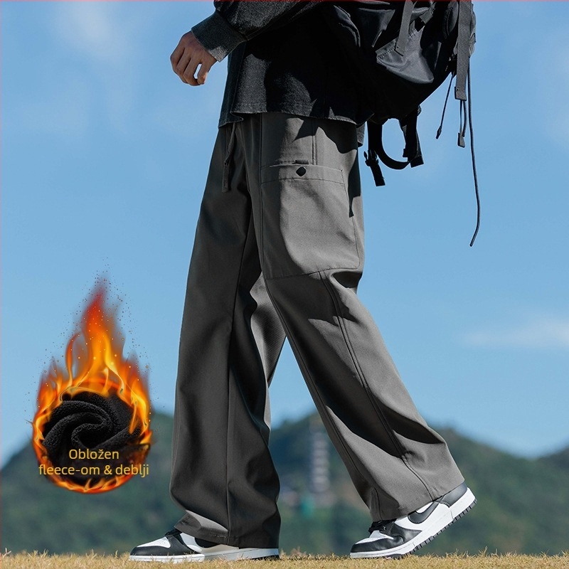 Muške cargo hlače s flis podstavom, ravni kroj, srednji pojas, za mlade, duge hlače