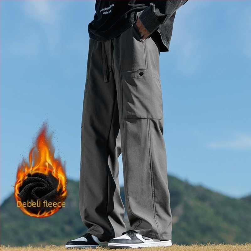 Muške cargo hlače s flis podstavom, ravni kroj, srednji pojas, za mlade, duge hlače