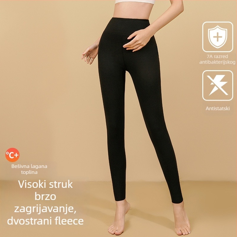 Unisex termo hlače od poliestera s flis podstavom, bezšivne, debele tkanine 251–300 g/m², dizajn za podizanje zadnjice, za jesen i zimu