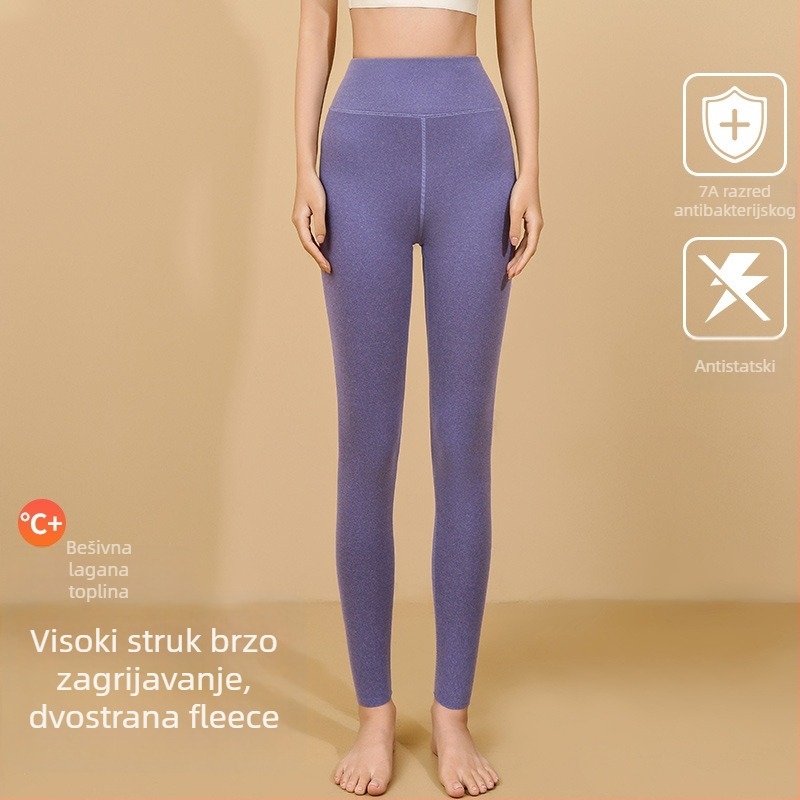 Unisex termo hlače od poliestera s flis podstavom, bezšivne, debele tkanine 251–300 g/m², dizajn za podizanje zadnjice, za jesen i zimu