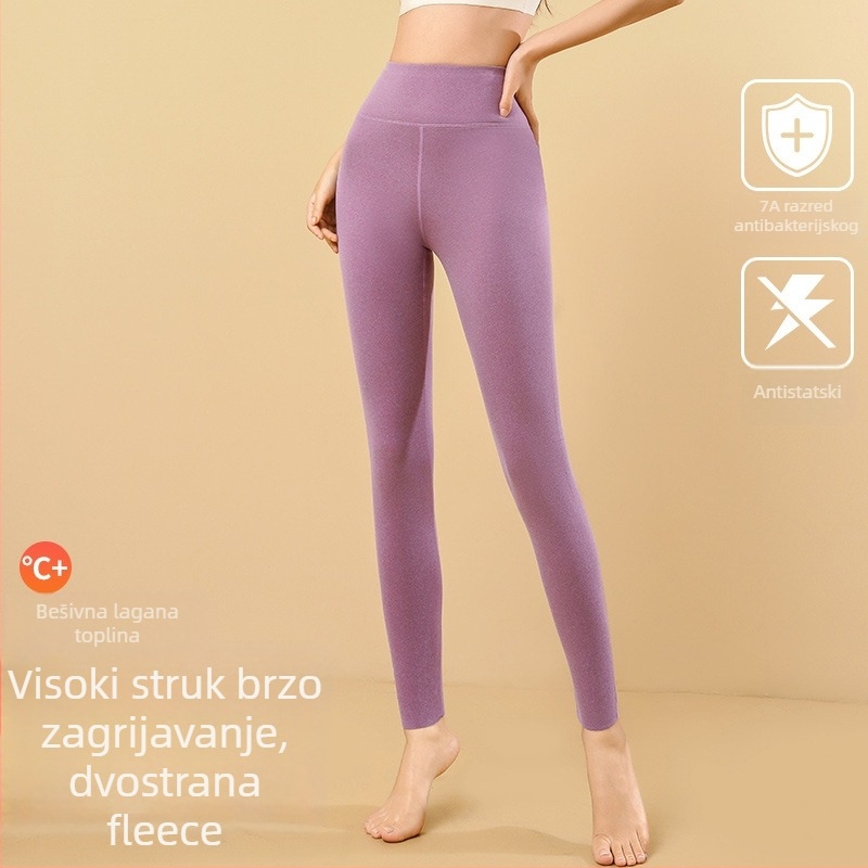 Unisex termo hlače od poliestera s flis podstavom, bezšivne, debele tkanine 251–300 g/m², dizajn za podizanje zadnjice, za jesen i zimu