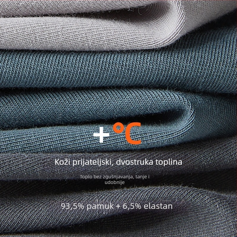 Muške termalne hlače od čistog pamuka, visoki struk, odvlačenje vlage i generiranje topline, bazni sloj za hladno vrijeme