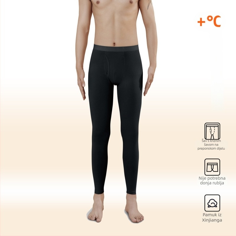 Muške termalne hlače od čistog pamuka, visoki struk, odvlačenje vlage i generiranje topline, bazni sloj za hladno vrijeme