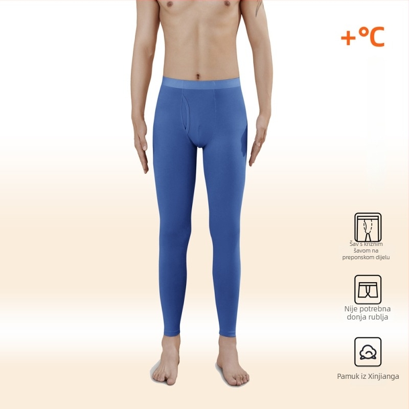 Muške termalne hlače od čistog pamuka, visoki struk, odvlačenje vlage i generiranje topline, bazni sloj za hladno vrijeme