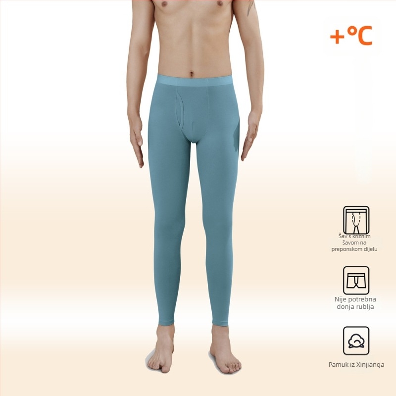 Muške termalne hlače od čistog pamuka, visoki struk, odvlačenje vlage i generiranje topline, bazni sloj za hladno vrijeme