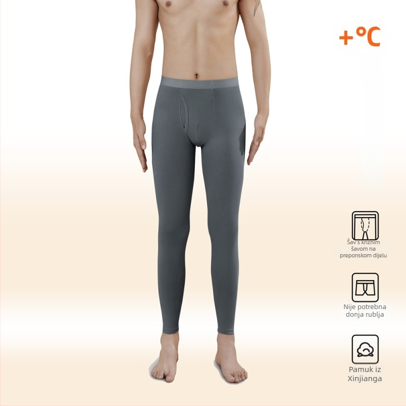 Muške termalne hlače od čistog pamuka, visoki struk, odvlačenje vlage i generiranje topline, bazni sloj za hladno vrijeme