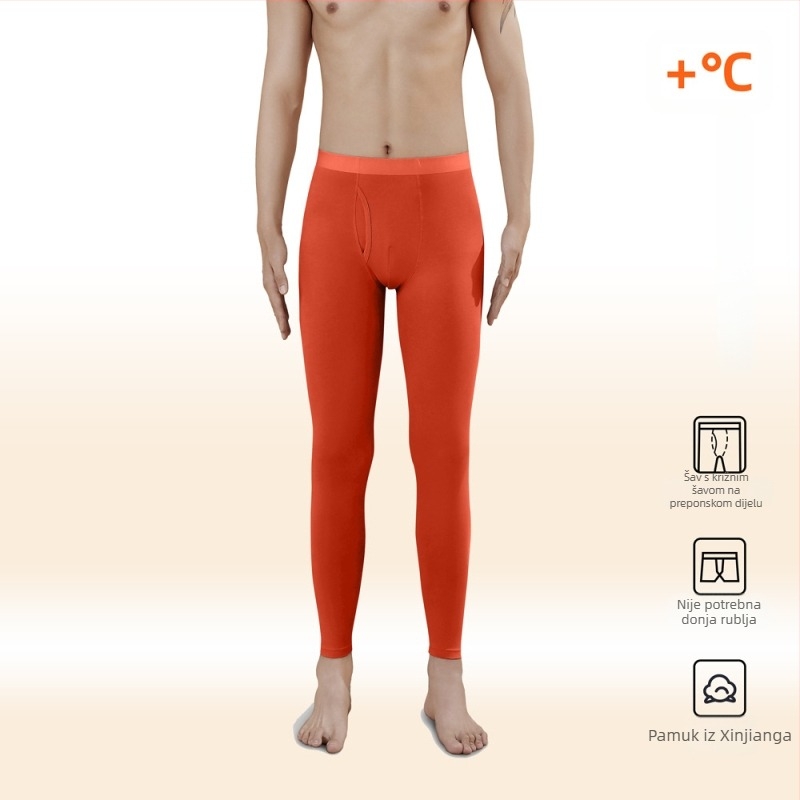 Muške termalne hlače od čistog pamuka, visoki struk, odvlačenje vlage i generiranje topline, bazni sloj za hladno vrijeme