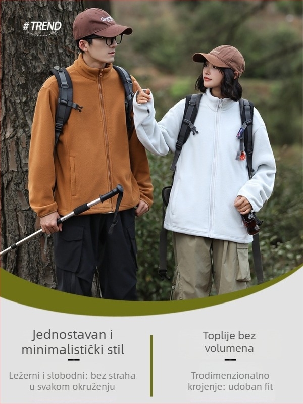 Unisex fleece jakna za vanjske sportove, vjetrovita, s odvojivom unutarnjom podstavom, bez kapulje, poliester materijal