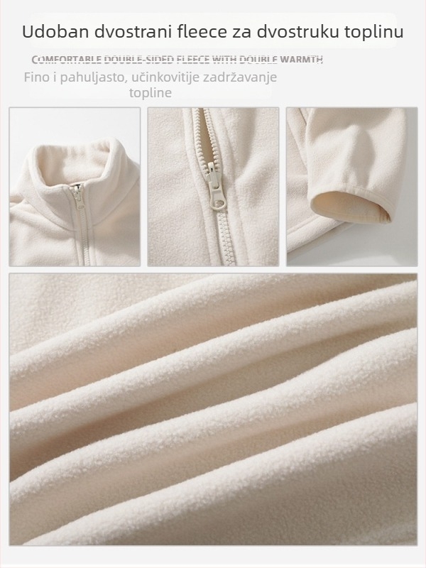 Unisex fleece jakna za vanjske sportove, vjetrovita, s odvojivom unutarnjom podstavom, bez kapulje, poliester materijal