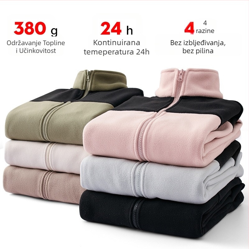 Unisex fleec jakna – kardigan stil s kontrastnim uzorkom, flis materijal i podstava