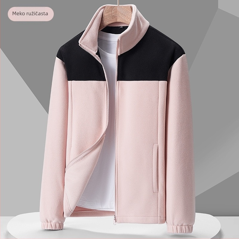 Unisex fleec jakna – kardigan stil s kontrastnim uzorkom, flis materijal i podstava