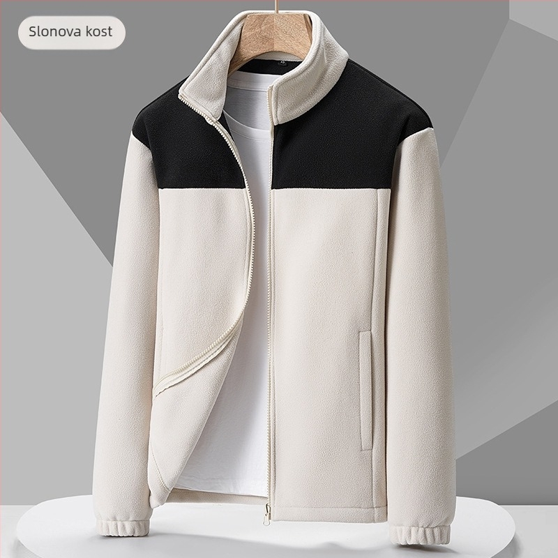 Unisex fleec jakna – kardigan stil s kontrastnim uzorkom, flis materijal i podstava