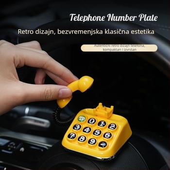 Retro znak za parkiranje s telefonom – privremena pločica broja parkiranja za automobil, model: T-car-01, materijal: plastika, mogućnost tiska logotipa, skriveni dizajn