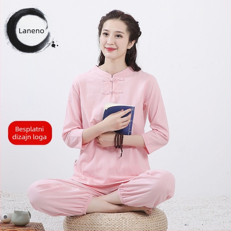 Unisex Zen odijelo za jogu i meditaciju od pamuka i lana, glavna tkanina 95% pamuk, jednobojni uzorak, zatvaranje na jedno dugme